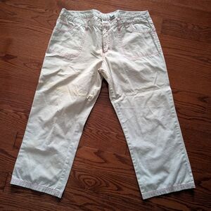 White Pants with Pink Stitching